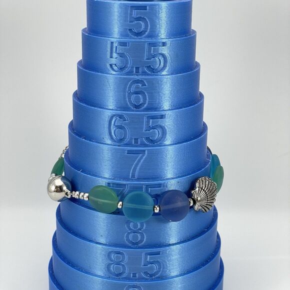 Blue Green Frosted Glass Seashell Stretch Bracelet Boho Beach Vacation Cute - Picture 5 of 6